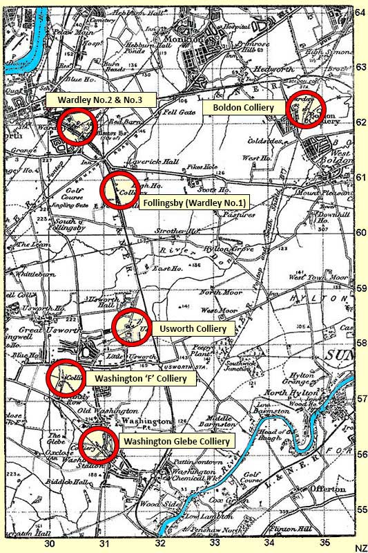 Map of Follingsby / Wardley Collieries