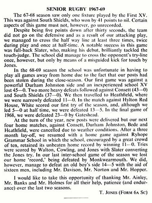 WGS Rugby Union Report 1967-69 - Funny