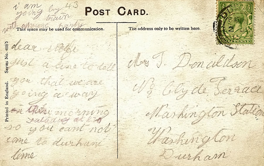 Tommy's Postcard to wife, Mary - reverse